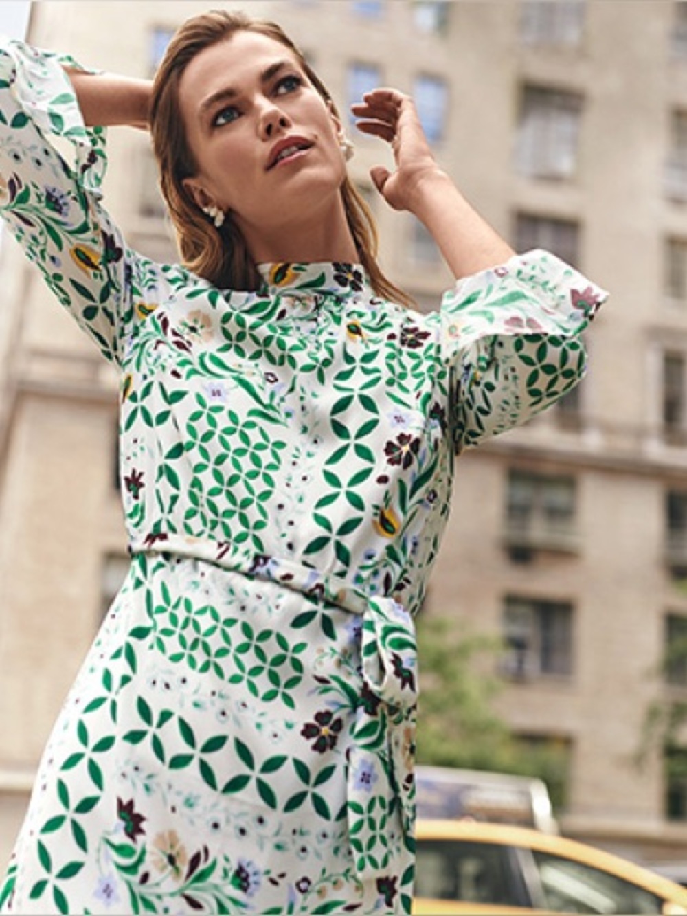 Ann Taylor Green and White Floral Printed Dress